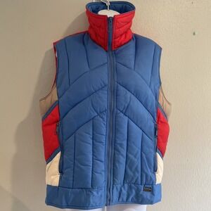 Vtg 80's Mountain Goat White Stag Down Blend Puffer Ski Vest Unisex L ColorBlock